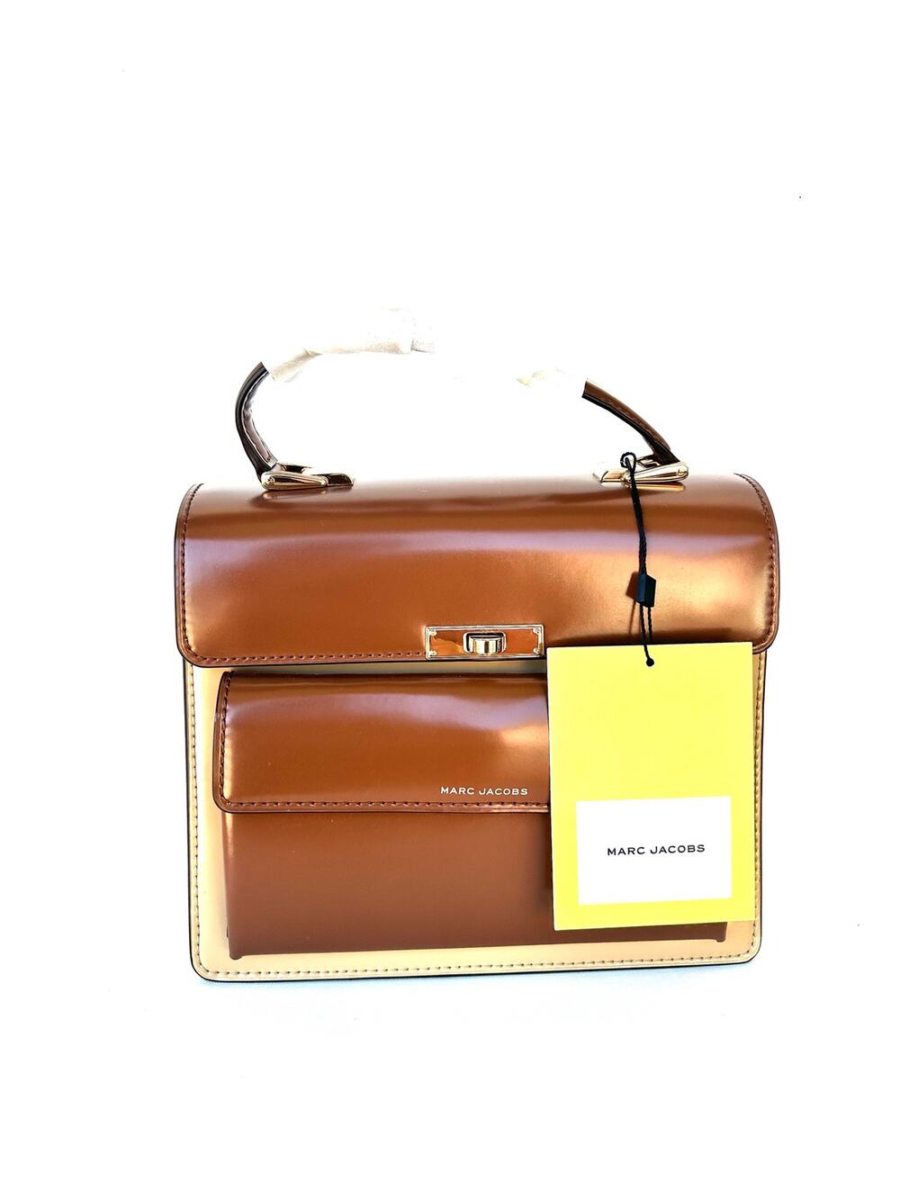 New Marc Jacobs Uptown Top Handle Bag Patent Leather Brown Handbag Small Purse